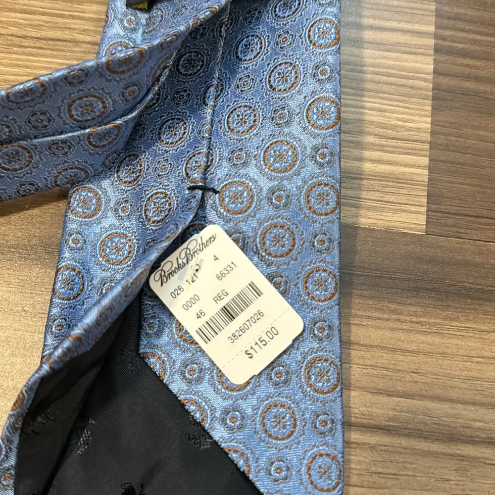 Brooks Brothers Silk Ice Blue Brown Textured Geometric Tie NWT